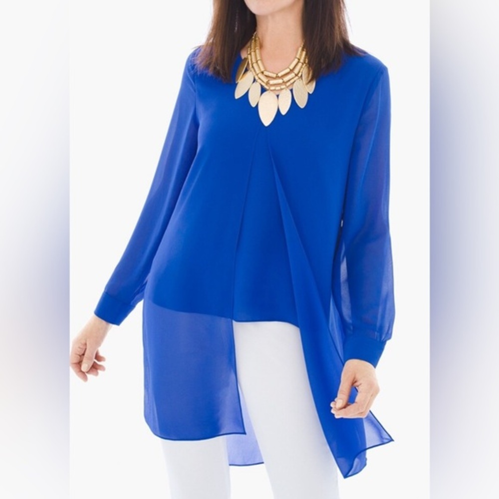 Chico’s Split-Front Tunic layered flowy blouse top blue size 1 medium